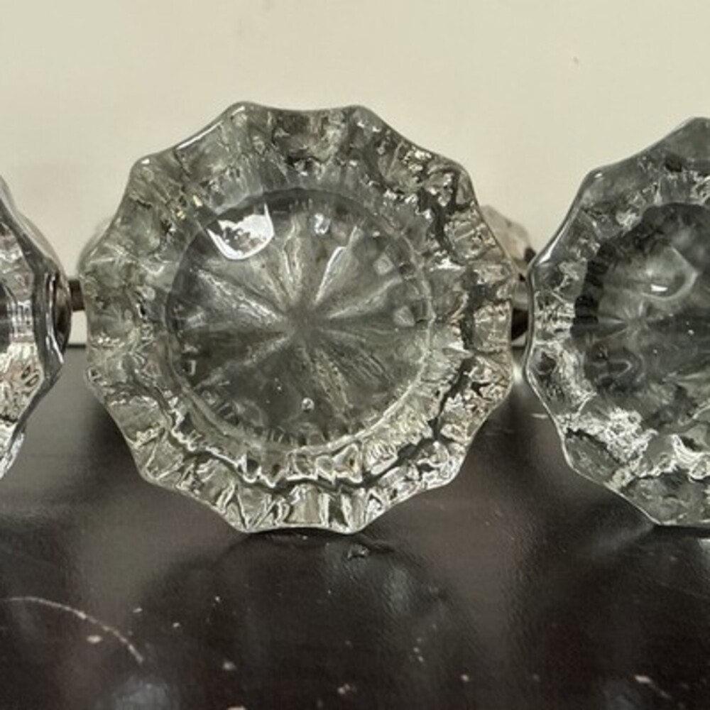 Vintage Clear Glass Door Knob Set Of 3 w/ Nickel Plated Brass Hardware Salvage - Picture 9 of 10
